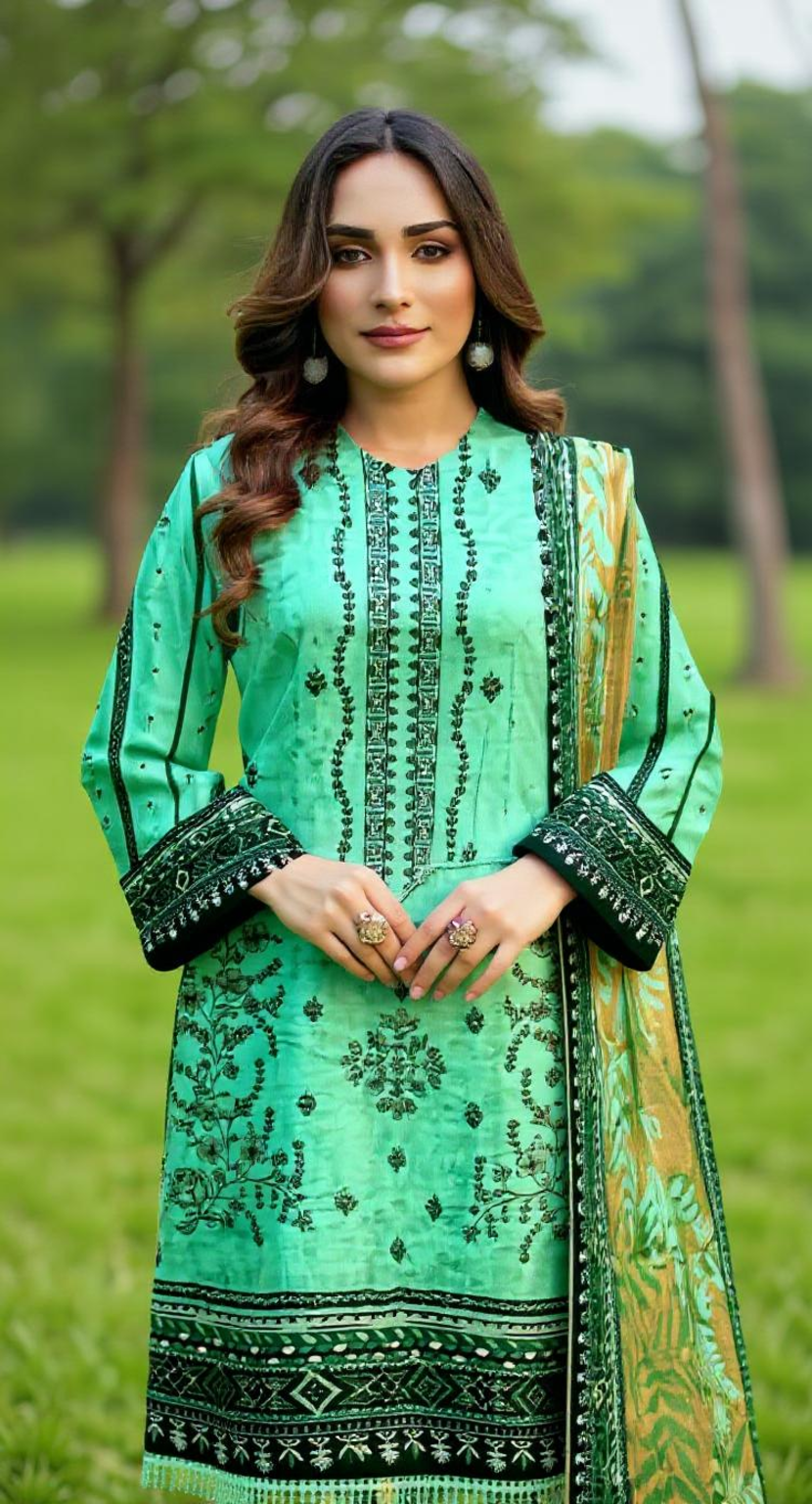 Digital Printed Lawn Sequence Two Head EMB Shirt Sethi Brothers